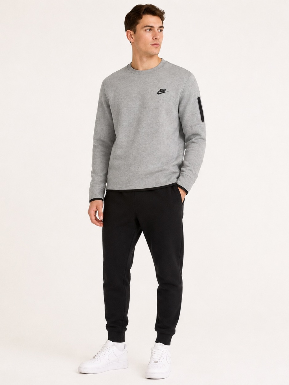 Nike Sportswear Tech Fleece Crew Sweatshirt Gray Black - Large